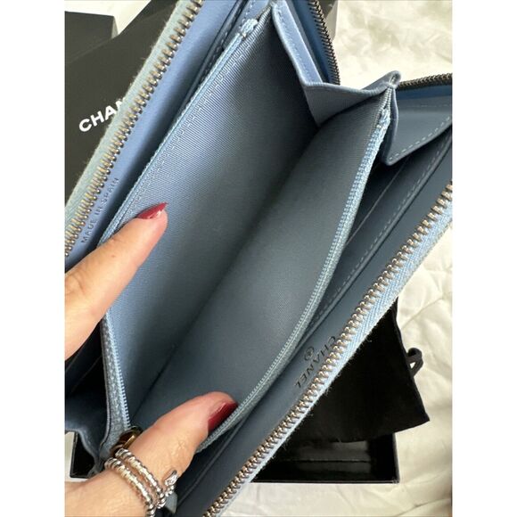 CHANEL Denim Quilted Zip Around Wallet W/Box & Dust Bag - Picture 14 of 16